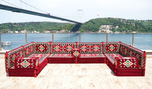 Maroon Urgup Mystic pattern U-shaped Arabic floor sofa set, photo 13 of 13