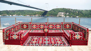 Maroon Urgup Mystic pattern U-shaped Arabic floor sofa set, photo 12 of 12
