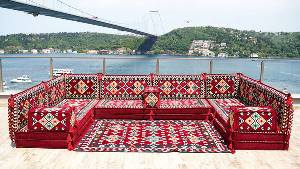 Maroon Urgup Mystic pattern U-shaped Arabic floor sofa set, photo 12 of 12