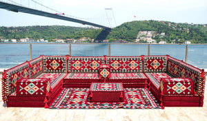 Maroon Urgup Mystic pattern U-shaped Arabic floor sofa set, photo 11 of 12