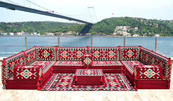 Maroon Urgup Mystic pattern U-shaped Arabic floor sofa set, photo 11 of 12