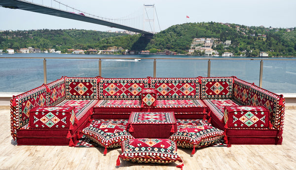 Maroon Urgup Mystic pattern U-shaped Arabic floor sofa set, photo 10 of 12