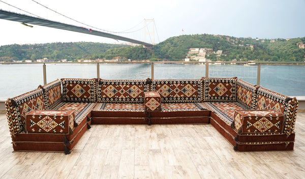 Brown Urgup Mystic pattern U-shaped Arabic floor sofa set, photo 13 of 13