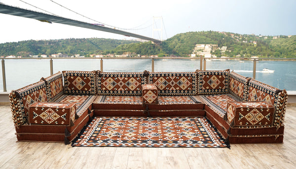 Brown Urgup Mystic pattern U-shaped Arabic floor sofa set, photo 12 of 12