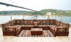 Brown Urgup Mystic pattern U-shaped Arabic floor sofa set, photo 11 of 12