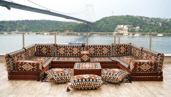 Brown Urgup Mystic pattern U-shaped Arabic floor sofa set, photo 10 of 12