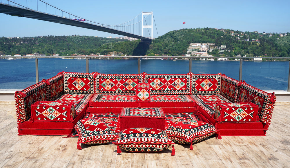 8 Zoll dickes U-Sofa-Set, marokkanisches Sofa, arabische Jalsa, türkische Sitzkissen, Bodensitzkissen