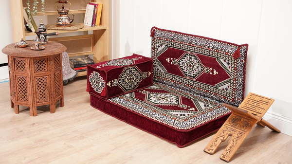 Palace Elegance: Single Floor Sofa Set – 4 Inch Thick Arabic Majlis – Bohemian Low Seating – Turkish Cushion