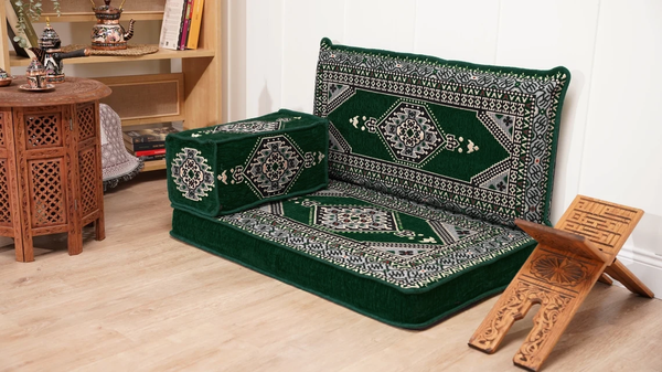 Palace Elegance: Single Floor Sofa Set – 4 Inch Thick Arabic Majlis – Bohemian Low Seating – Turkish Cushion