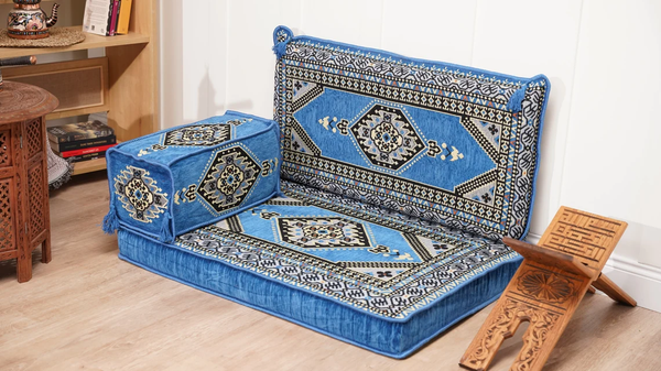 Palace Elegance: Single Floor Sofa Set – 4 Inch Thick Arabic Majlis – Bohemian Low Seating – Turkish Cushion