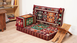 Maroon Milas Breeze: Authentic Oriental Couch – 4 Inch Thick Traditional Majlis – Sectional Ottoman Seating – Arabic Cushion