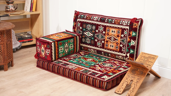 Maroon Milas Breeze: Authentic Oriental Couch – 4 Inch Thick Traditional Majlis – Sectional Ottoman Seating – Arabic Cushion