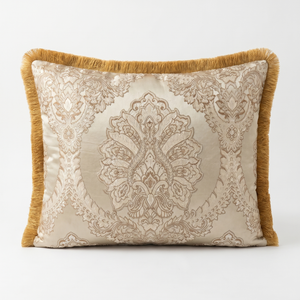Pewter Imperial Velvet: French Country Damask Lumbar Pillow – Embroidered – Cord Trim