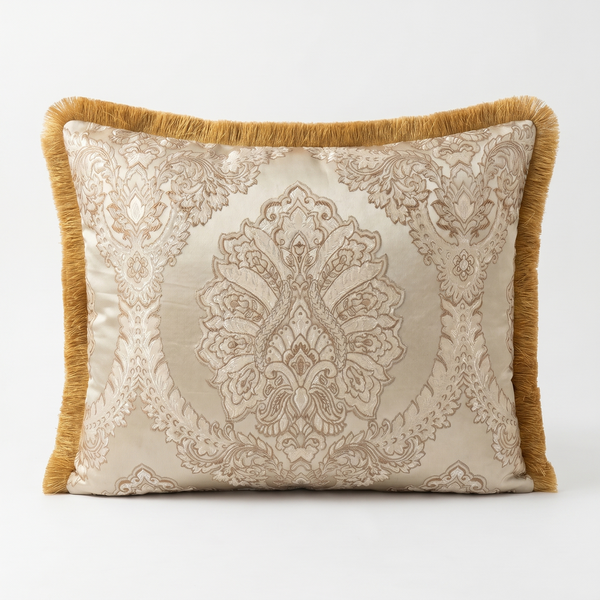 Pewter Imperial Velvet: French Country Damask Lumbar Pillow – Embroidered – Cord Trim