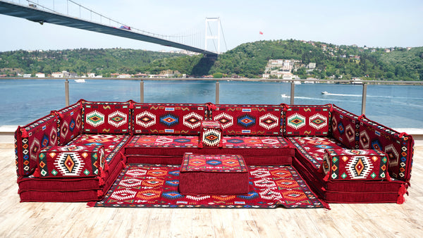 8'' Thickness U Sofa Set, Turkish Sitting Pillows, Floor Cushions, Arabic Majlis Sofa