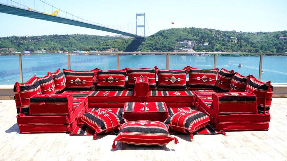 8 Zoll Dicke U-Sofa-Set, Arabische Diwan-Sofas, Marokkanischer Teppich, Arabische Majlis-Sitzgelegenheiten