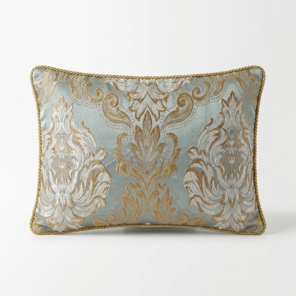 Mint Lagoon Crown: Shabby Chic Damask Pillow Cover – Embroidered Lumbar