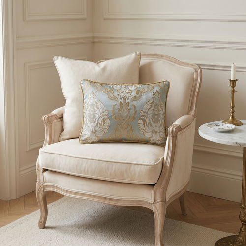 Mint Lagoon Crown: Shabby Chic Damask Pillow Cover – Embroidered Lumbar