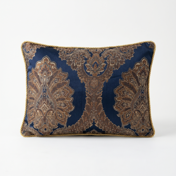 Lattice Ivory: Romantic Damask Lumbar Pillow – Jacquard Embroidered