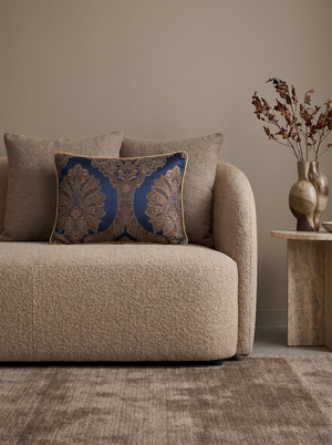 Lattice Ivory: Romantic Damask Lumbar Pillow – Jacquard Embroidered
