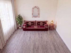 Marineblaues arabisches Sofa mit Ottomane und Teppich, Bodensitzkissen, Arabisches Jalsa-Set, Ecksofa, Arabische Sofagarnitur, Marokkanisches Sofa