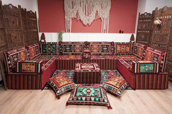 U Shaped Maroon Floor Cushions, Turkish Sofa, Modern Arabic Majlis Sofa, Floor Sofa Set, Ethnic Sofa, Arabic Jalsa, Moroccan Sofa