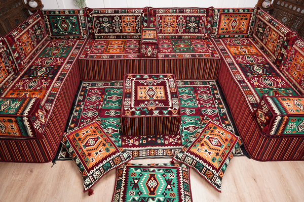 U Shaped Maroon Floor Cushions, Turkish Sofa, Modern Arabic Majlis Sofa, Floor Sofa Set, Ethnic Sofa, Arabic Jalsa, Moroccan Sofa