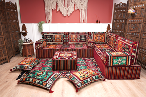 8'' Thickness L Sofa Set, Arabic Sofa Set, Floor Sofa Seating Set, Oriental Floor Seating, Floor Cushions