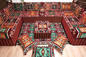 Premium U Shaped Arabic Sofa Set, Maroon Floor Cushions, Arabic Seating Floor Sofa, Backrests, Moroccan Sofas