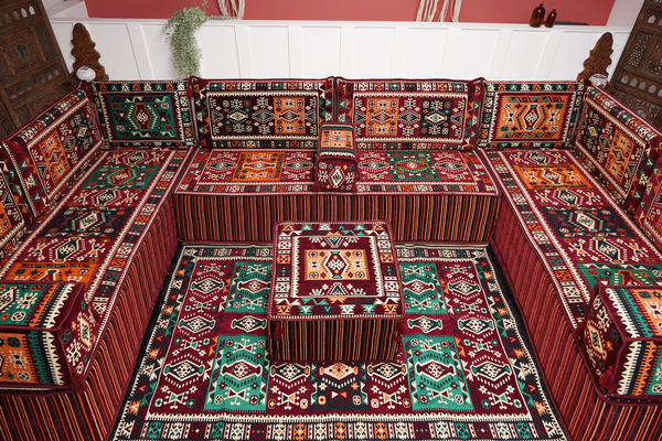 U Shaped Maroon Floor Cushions, Turkish Sofa, Modern Arabic Majlis Sofa, Floor Sofa Set, Ethnic Sofa, Arabic Jalsa, Moroccan Sofa