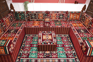 Premium U Shaped Arabic Sofa Set, Maroon Floor Cushions, Arabic Seating Floor Sofa, Backrests, Moroccan Sofas