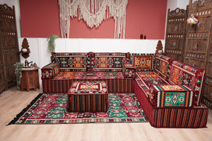 Maroon Arabic Floor Couch, L Shaped Sofa Set, Traditional Living Room Sofa, Sectional Sofa, Arabic Jalsa, Ottoman Floor Seating, Moroccan Cushion