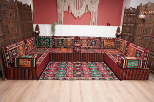 U Shaped Maroon Floor Cushions, Turkish Sofa, Modern Arabic Majlis Sofa, Floor Sofa Set, Ethnic Sofa, Arabic Jalsa, Moroccan Sofa