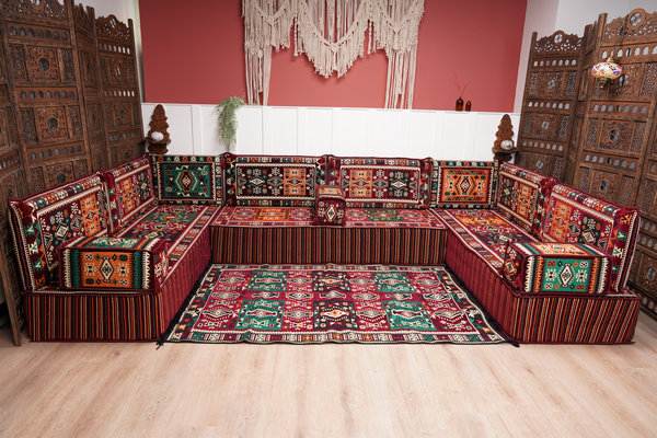 U Shaped Maroon Floor Cushions, Turkish Sofa, Modern Arabic Majlis Sofa, Floor Sofa Set, Ethnic Sofa, Arabic Jalsa, Moroccan Sofa