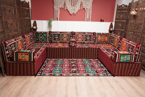 U Shaped Maroon Floor Cushions, Turkish Sofa, Modern Arabic Majlis Sofa, Floor Sofa Set, Ethnic Sofa, Arabic Jalsa, Moroccan Sofa