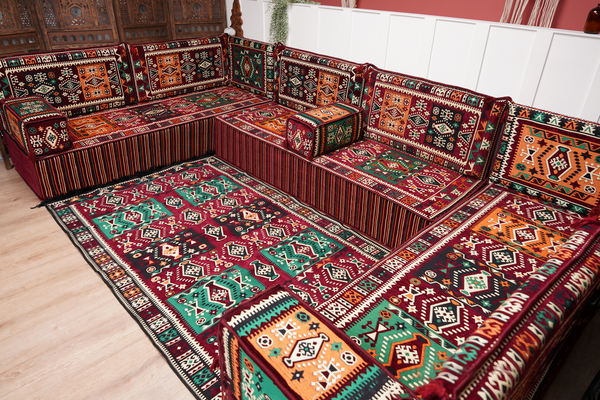 U Shaped Maroon Floor Cushions, Turkish Sofa, Modern Arabic Majlis Sofa, Floor Sofa Set, Ethnic Sofa, Arabic Jalsa, Moroccan Sofa