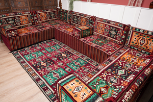 U Shaped Maroon Floor Cushions, Turkish Sofa, Modern Arabic Majlis Sofa, Floor Sofa Set, Ethnic Sofa, Arabic Jalsa, Moroccan Sofa