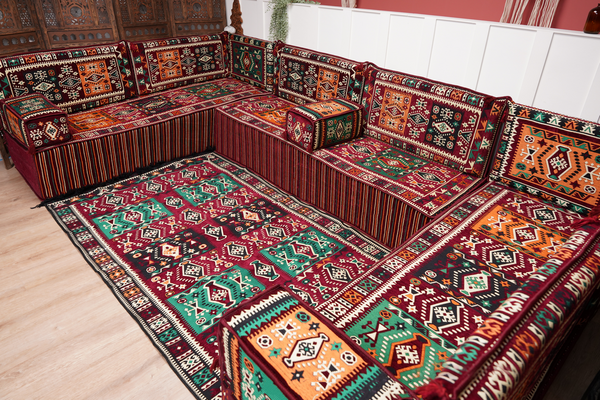 U Shaped Maroon Floor Cushions, Turkish Sofa, Modern Arabic Majlis Sofa, Floor Sofa Set, Ethnic Sofa, Arabic Jalsa, Moroccan Sofa