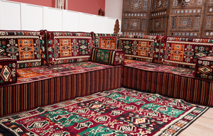 Maroon Arabic Floor Couch, L Shaped Sofa Set, Traditional Living Room Sofa, Sectional Sofa, Arabic Jalsa, Ottoman Floor Seating, Moroccan Cushion