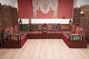 U Shaped Maroon Floor Cushions, Turkish Sofa, Modern Arabic Majlis Sofa, Floor Sofa Set, Ethnic Sofa, Arabic Jalsa, Moroccan Sofa