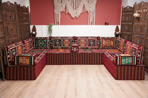 U Shaped Maroon Floor Cushions, Turkish Sofa, Modern Arabic Majlis Sofa, Floor Sofa Set, Ethnic Sofa, Arabic Jalsa, Moroccan Sofa