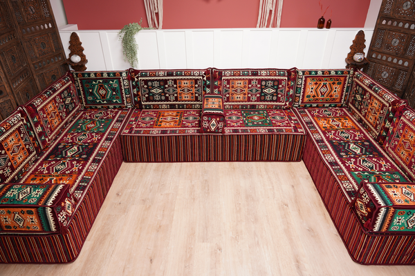 U Shaped Maroon Floor Cushions, Turkish Sofa, Modern Arabic Majlis Sofa, Floor Sofa Set, Ethnic Sofa, Arabic Jalsa, Moroccan Sofa