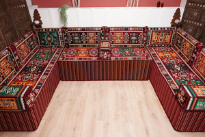 U Shaped Maroon Floor Cushions, Turkish Sofa, Modern Arabic Majlis Sofa, Floor Sofa Set, Ethnic Sofa, Arabic Jalsa, Moroccan Sofa