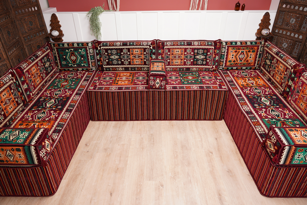 U Shaped Maroon Floor Cushions, Turkish Sofa, Modern Arabic Majlis Sofa, Floor Sofa Set, Ethnic Sofa, Arabic Jalsa, Moroccan Sofa