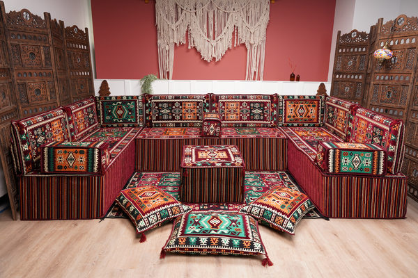 U Shaped Maroon Floor Cushions, Turkish Sofa, Modern Arabic Majlis Sofa, Floor Sofa Set, Ethnic Sofa, Arabic Jalsa, Moroccan Sofa