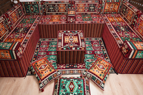 U Shaped Maroon Floor Cushions, Turkish Sofa, Modern Arabic Majlis Sofa, Floor Sofa Set, Ethnic Sofa, Arabic Jalsa, Moroccan Sofa