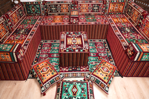 Premium U Shaped Arabic Sofa Set, Maroon Floor Cushions, Arabic Seating Floor Sofa, Backrests, Moroccan Sofas