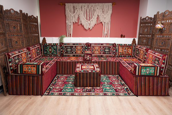 U Shaped Maroon Floor Cushions, Turkish Sofa, Modern Arabic Majlis Sofa, Floor Sofa Set, Ethnic Sofa, Arabic Jalsa, Moroccan Sofa