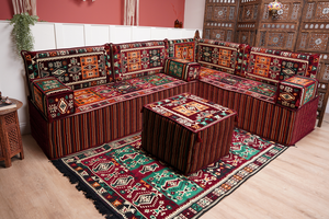 Maroon Arabic Floor Couch, L Shaped Sofa Set, Traditional Living Room Sofa, Sectional Sofa, Arabic Jalsa, Ottoman Floor Seating, Moroccan Cushion