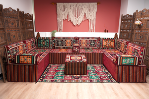 Premium U Shaped Arabic Sofa Set, Maroon Floor Cushions, Arabic Seating Floor Sofa, Backrests, Moroccan Sofas